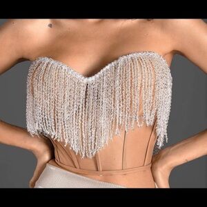 Plastic stones strapless corset beige and clear colors, never used, no tags.